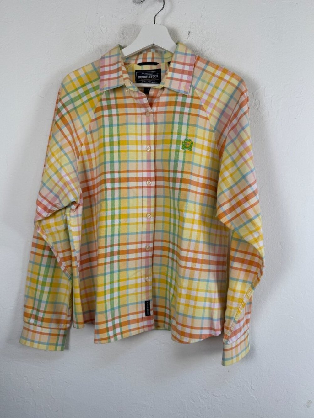 Rough Stock Panhandle Slim Womens Plaid Western Shirt Pastel Multi Large Cotton